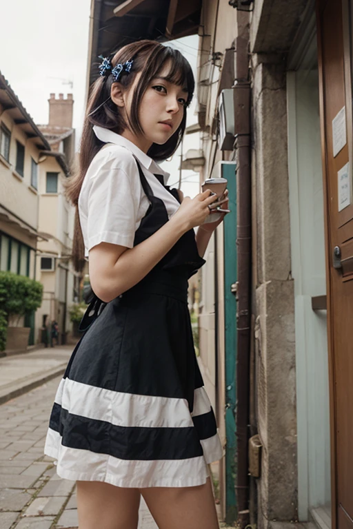 Beautiful Japanese Waifu, early 30s, brunette hair, flower shop assistant