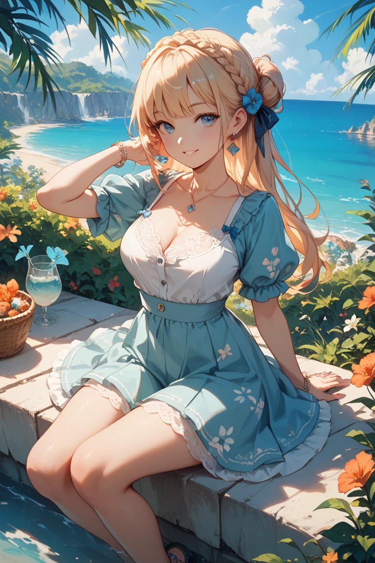 👸🏼👗🧕💗🌹🥀🌺🌸🪷💮🏰、((Cleavage))、Mid-chest、blushing shyly、Tears flowing、Wet、Water in the chest、(White Water)