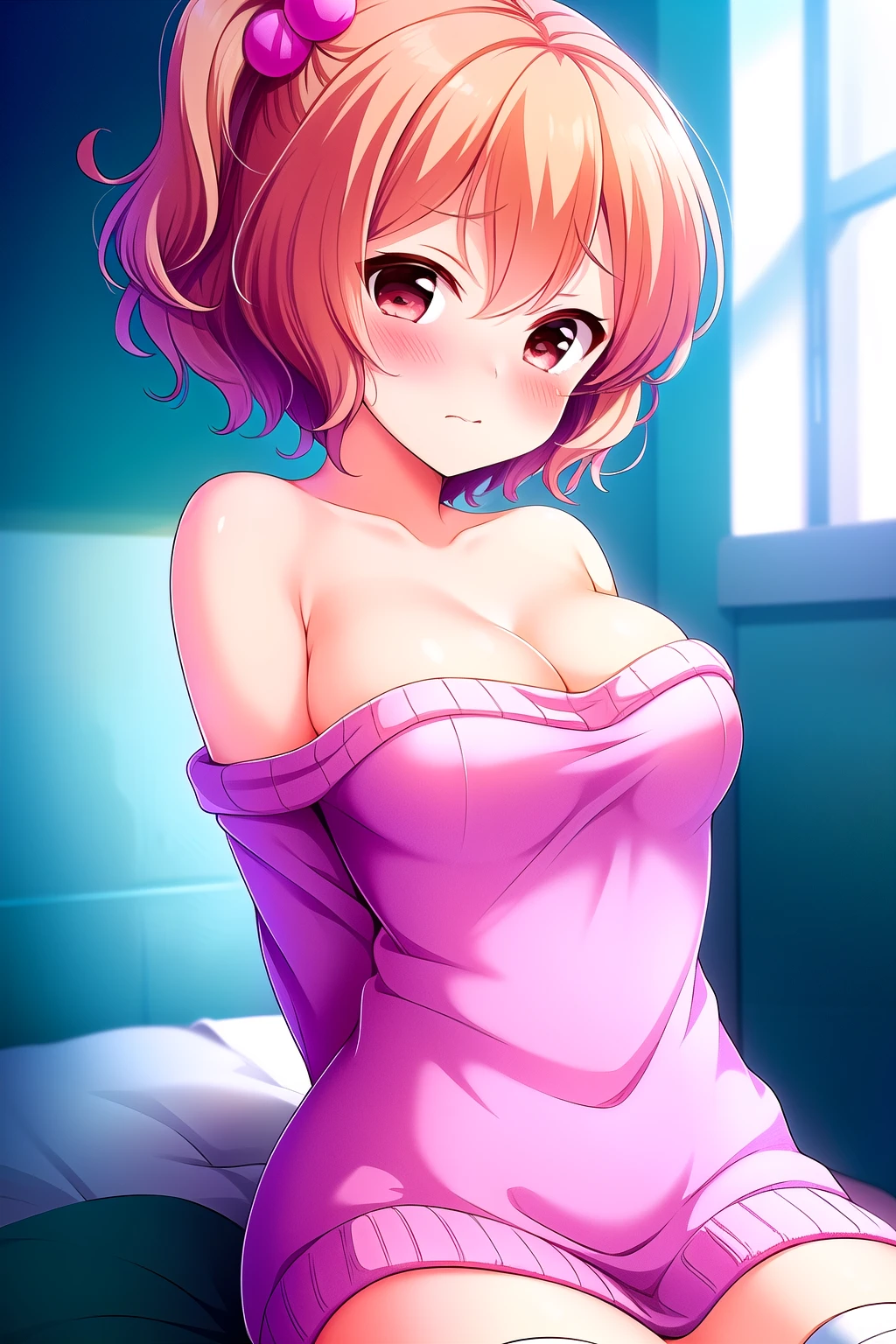 Erotic、Love Live Watanabe You、White racing swimsuit　leotard　Pink line、White Long Gloves、Evil female executive、sexy、、look down、Evil Sneer、lure、Alluring、Pitch black background、Dark bedroom at night