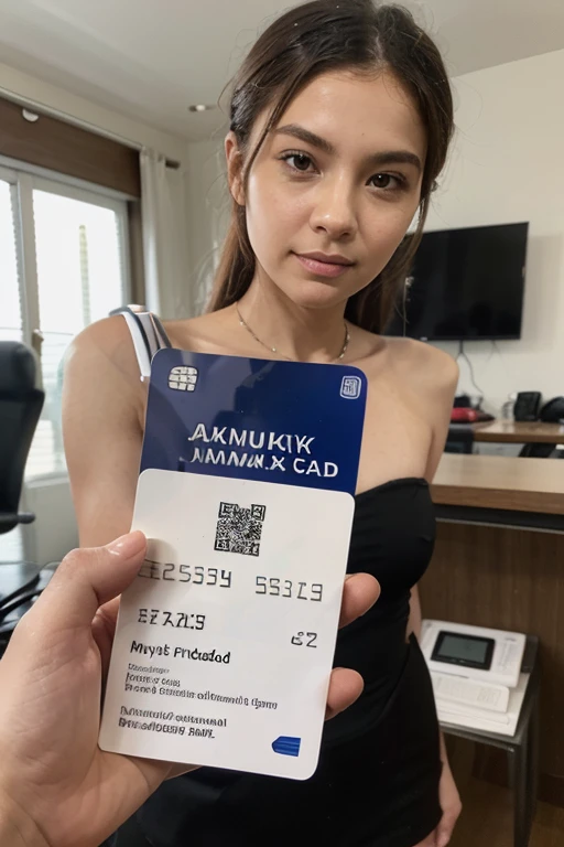 AI big breasts_human Asian male性 male Short Hair short hair Plain white T-shirt Hug her looking at the camera smile holding credit card