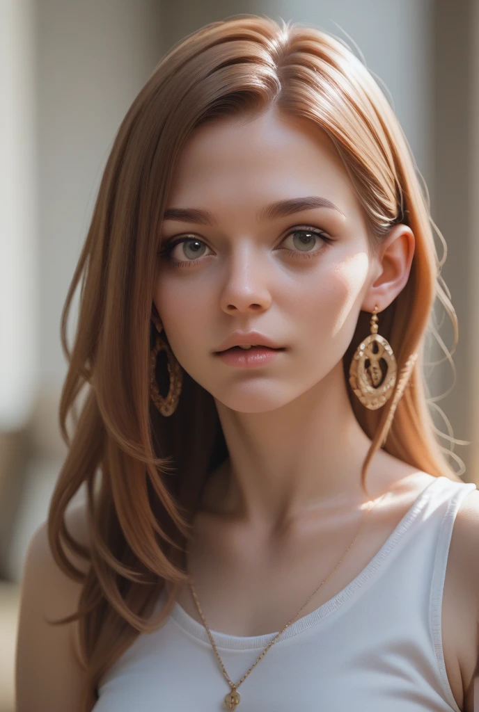 a woman with red hair, hyper-realistic skin, shiny/glossy, modern jewelry, gongbi, portraiture, dark teal and light gold, tropical landscapes, Face portrait photo oF a 21 Year-old German woman, .raw, beautiFul woman, half strawberry lips, strawberry lipstick, Fossettes, big breast, realistic legs, high heels, nostalgic look, detailed light brown eyes, great student, thin eyelashes, (Brown extra long blond hair), ((detailed Face)), ((detailed Facial Features and skin texture)), (Finely detailed skin), light brown skin, (Deep neckline detailing high-tech cyberpunk dress), Cyberpunk big city environment, (cold colors), moist, moist, reFlections, (masterpiece) (height ratio / perfect width) (photo realist) (best quality) (detailed) Shot with Canon EOS R5, ObjectiF 50mm, F/2.8, human development report, (8k) (wallpaper) (light) (Dramatic Light) (sharp focus) (complicated), sharp details, skin detail sharpness, 
