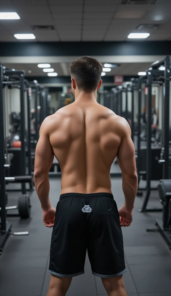 A 25year old boy gyming shown from his back side view