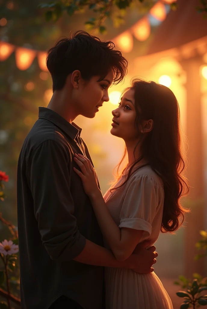"A girl should be 22 years old, and a boy should be 22 years old as well. They should be in each other's arms, with a romantic scene. The whole world should be watching them from behind, and it should be a 4K quality photo."