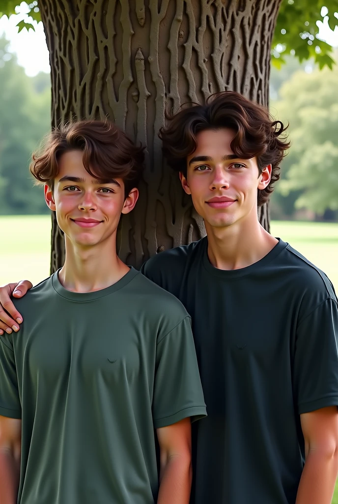 12 year old boy with brown hair green eyes in a park