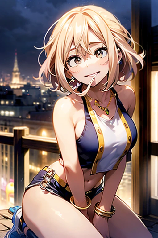 (((night,真night中))),(whole body)，(((Cinema lighting)))，((Perfect ???????:1.2,Realistic:1.3,Raw photo:1.3,masterpiece、highest quality、Ultra - High resolution、High resolution、Extremely detailed CG、8k)),((attractive way to sit)),((secret))，1 female,alone,18-year-old、High school girl beautiful girl,Japanese,((Beautiful and exquisite face and eyes:1.2,Big beautiful eyes:1.0,)),(Bright Eyes),((Beautiful woman))、((Blonde)),Long Hair,(Center parted hair:1.4,amount),Medium chest,((slim body)),Small Head:1.3,skinny,(Brown Skin:1.8),((Oily skin,Glowing Skin,Shiny skin,Sweat:1.4)),((Model pose))，(((kimono:1.0)))，{{{??????????}}}，(????????????),shrine，((Turn your body forward))，Stick out your crotch、(Detailed depiction of the ??????)，(((Raise one knee:1.3))),break,(((satin bra)))、(((Satin panties)))、(shiny bra:2)，((Shiny panties:2))、(((Pastel colored underwear:1.6)))，((((Bra and panties are drawn in the same color))))、((Shiny bra:2))，((Shiny panties:2))