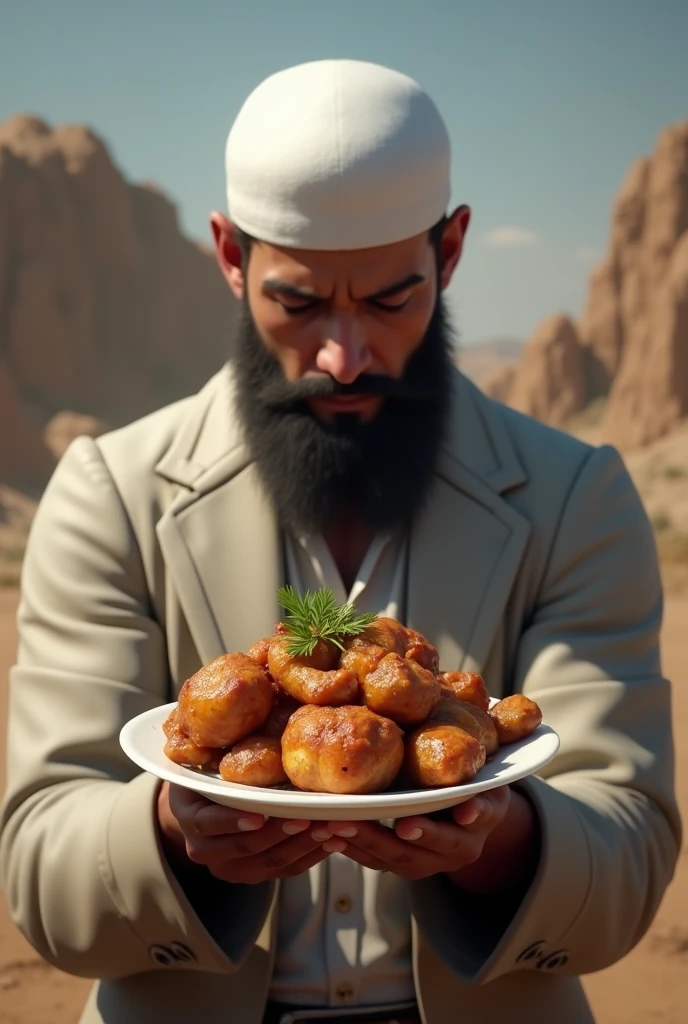 Arabe avec un concombre entre les jambes à quatre pattes derrière une chèvre
