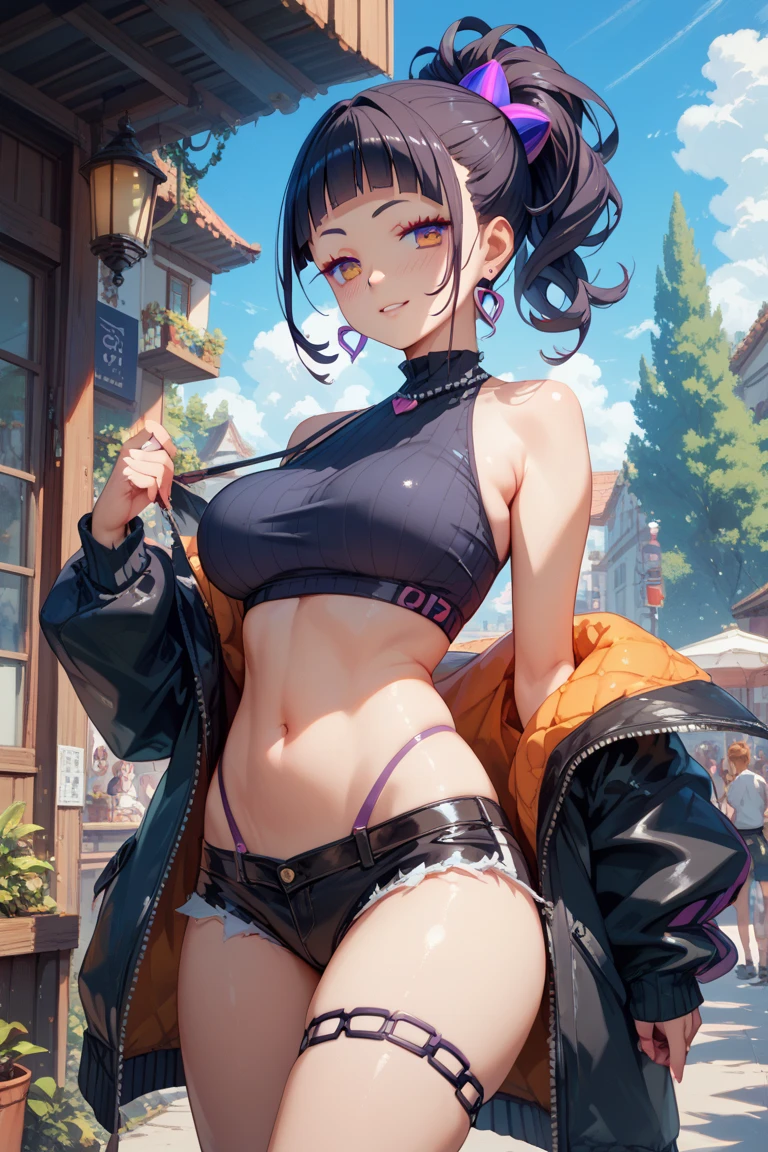 girl spacepunk,(((1girl))),((beautiful girl with cute cat ears)),

(small breasts, small boobs, small tits:1.4),perky breasts,((purple hair, purple messy hair ,colored inner hair,long hair:1.5,absurdly long unkempt hair:1.35,long black hair, ear breathing,intricate cut hair)),((((cat ears,cat ears on head,big cat ears)))),(((white_eyes:1.3))),intricate eyes,beautiful detailed eyes,symmetrical eyes,((fat)),((((tan,dark skin,black skin:1.35,dark-skinned_female,dark skin:1.3,ebony skin,lustrous skin:1.5,bright skin: ,shiny skin,very shiny skin,shiny body,plastic glitter skin,exaggerated shiny skin,illuminated skin,wet legs))),(spider lower abdomen,narrow waist,wide hip,athletic body,inflated legs,detailed body,(detailed face)),

cute,slutty,seductive,erotic,(((nsfw))),

zettai ryouiki,revealing clothing,show skin,((((underboob)))),((cleavage)),(semi-naked,with little clothing,((tiny thong, armor thong intricate)),large sport socks,visible thong straps,no bra),((((crop top hoodie,cropped hoodie,hoodie,hoodie intricate)))),(((wet clothes,intricate outfit,intricate clothes))),

(dynamic pose:1.0),solo focus,embarrassed,(centered,scale to fit dimensions,Rule of thirds), pose focus on butt, focus on waist

cyberpunk city by the ocean at night, with bright neon signs and dark stormy clouds and puddles, scenery:1.25,nighttime, starry night, cosmos,

artistic photography,(photography taken by sldr),highres, sharp focus, (ultra detailed, extremely detailed), (photorealistic artwork:1.37),(extremely detailed CG unity 8k wallpaper),((synthwave background theme)),(((vibrant colors))),(intricate background),(masterpiece),(best quality),