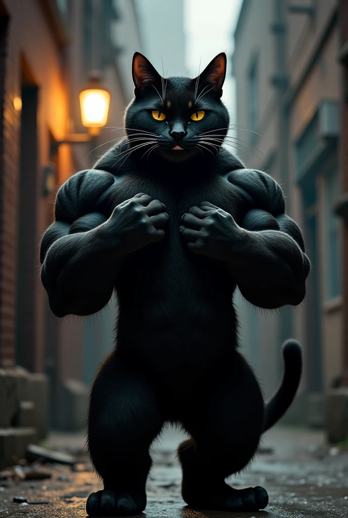 A burly black cat version of Superhero