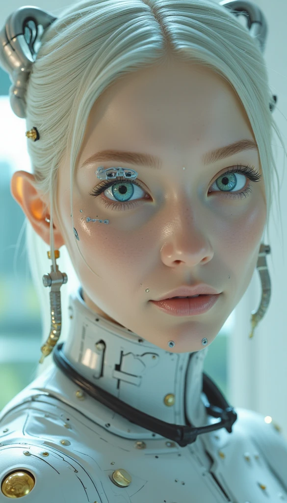 Intricate 3d rendering of highly detailed beautiful ceramic silhouette female robot face, robot, robot part, 150 mm, beautiful studio soft light, rim light, vibrant details, luxurious cyberpunk, lace, surreal, anatomy, facial muscles, cables wires, microchip, elegant, beautiful background, octane rendering, HR Giger style, 8k, best quality, masterpiece, illustration, very delicate and beautiful, very detailed, CG, unity, wallpaper , (fidelity, fidelity: 1.37), amazing, fine detail, masterpiece, best quality, official art, very detailed cg unity 8k wallpaper, absurd, unbelievably absurd, robot, silver helmet, full body