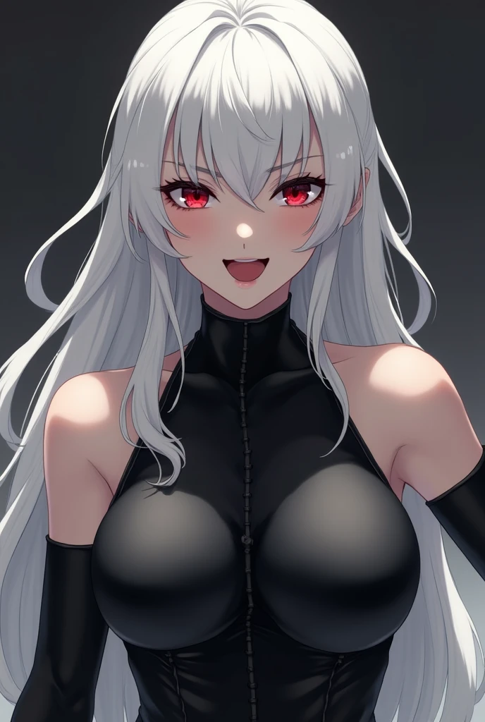 White hair, long hair, cat ears, sexy hero, red eyes, female portrait, white background