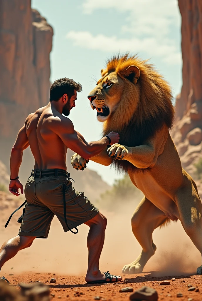 Man fighting with a lion 