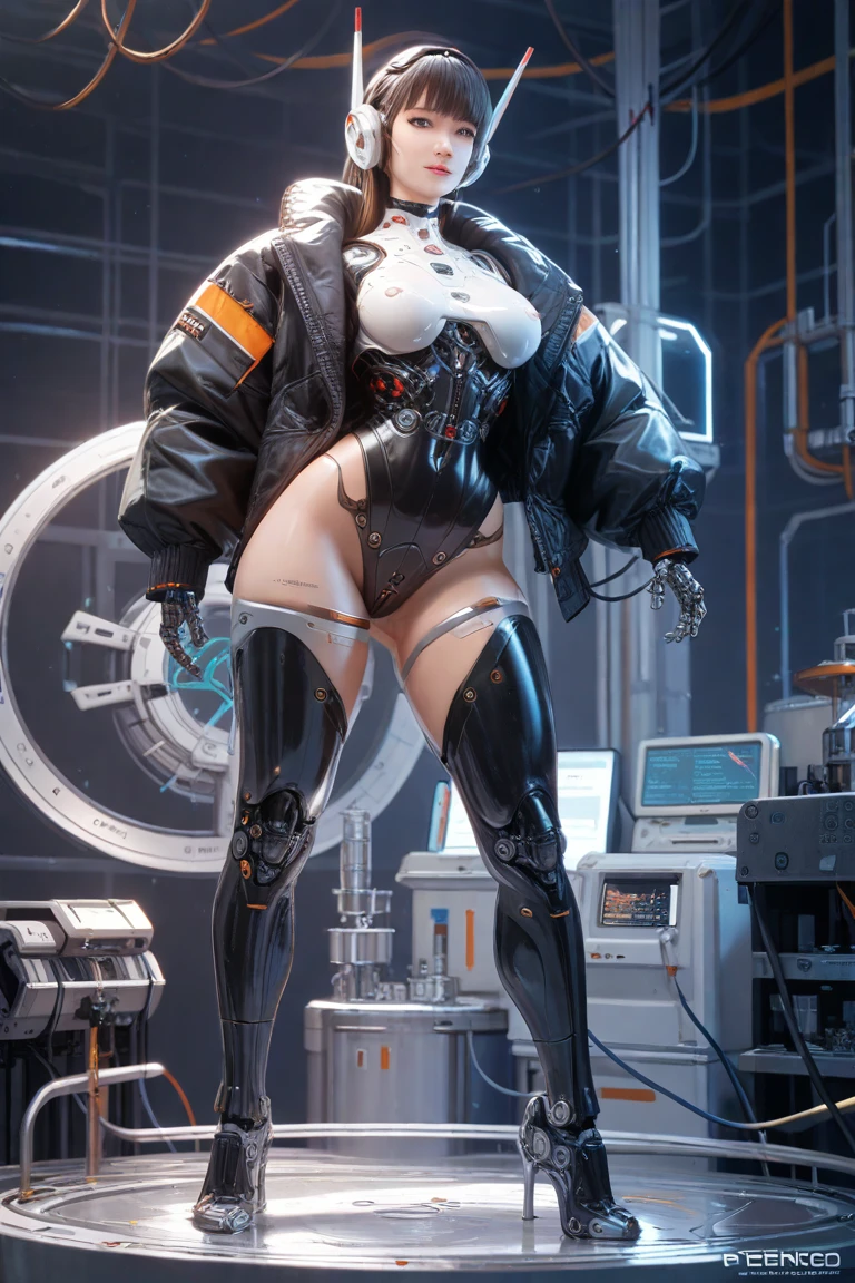 (8K、4K、highest quality、High resolution)、blonde long hair、big breasts、High leg、anime face、muscular body、Beautiful eyes that shine、anime chic eyes、kind face、nun、Lock,O-ring,veil,elbow bag,thigh strap,thigh boots, Sit in the cockpit,MS cockpit