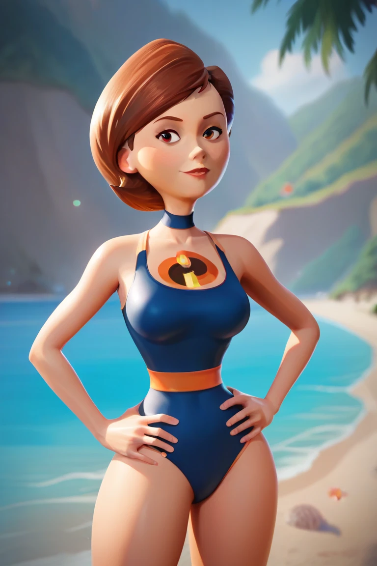 Helen Parr in competitive swimsuit