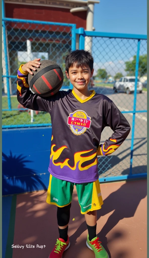Boy in yellow uniform playing football on blue court with crowd watching, fotografia esportiva, Estilo Mohamed Chahin, action shot, Dribles, dynamic action shot, Tiro em Sony A 7 III, action sports photography, tiro interno, Postagem no Reddit, 8k 50mm iso 10, Action shots, Joel Torres, henry ascensio, fotografia de esporte, Carmelo Blandino