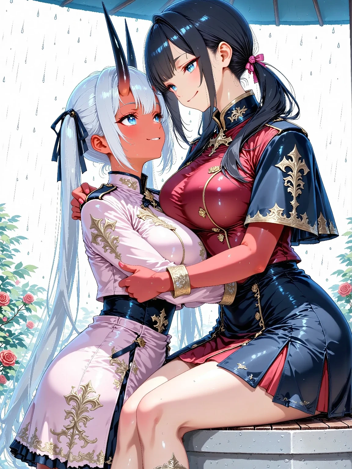 2 people ((((female))), ((lesbian)))), two savage warriors kissing like crazy, two beautiful full-body women, ((((ridiculously large breasts))), (ridiculously huge breasts: 1.5), (((huge breasts)), 30 years old, muscular and perfect body, small clothes, small laces, caressing each other, super sensual scene