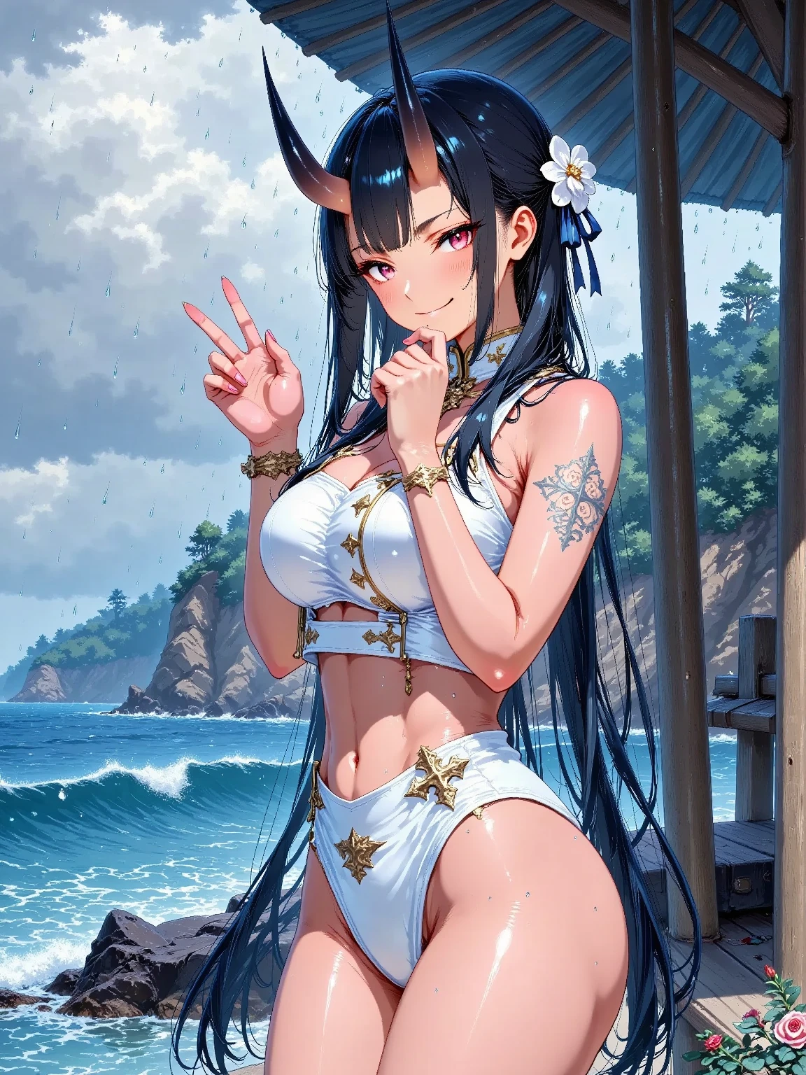 (masterpiece, top-quality, Official art:1.2)Look at viewericro bikini, tiger and girl, Tiger painting}A flash of light runs, Colorful water levitation(2D:1.5),