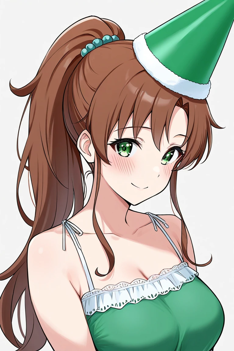 (tmasterpiece, beste-Qualit, 1girl:1.2, 独奏:1.3), Lyubava, hairlong, green colored eyes, brown-hair, braid, ((Red hat with yellow circles)), headdress, blush stickers, freckles, wrapped in a white towel, sweat drops, sauna, stocklings, décolleté, Flirtation, humble, ssmile, Sun light, big breastes, big thighs, big breastes, boobs are visible, Big tits shine through bikinis, dressless, Large cleavage, пизда