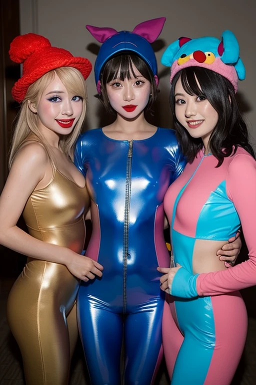 highest quality, 4 women, very tortuous,( (big breasts, cleavage:1.3))、((wearing shiny pantyhose:1.2)),((Wearing black pantyhose:1.2)),((I&#39;m wearing pantyhose under my costume:1.2)),((thick thighs:1.1))、28 year old sexy Japanese model, bob hair、pink and white racing suit, lip whole, fascinating ,(( High leg、high cut costume:1.3)),Pink and white leotard with sponsor logo、Race queen appears、A thin、 master painting, highest quality, realistic, Super detailed, (shiny skin:1.4), thin,dynamic light and shadow,High resolution,focus clearly on the chest、A thin　,sky sky、grid girl, underboob, wear a grid_girl&#39;((sponsor costume&#39;logo is printed:1.4)), (stand in a motorsport race)、((Angle 1 from below.2))、Low - Angle,sexy pose、bold pose、erotic pose、spread your legs wide、blur the background、smile
