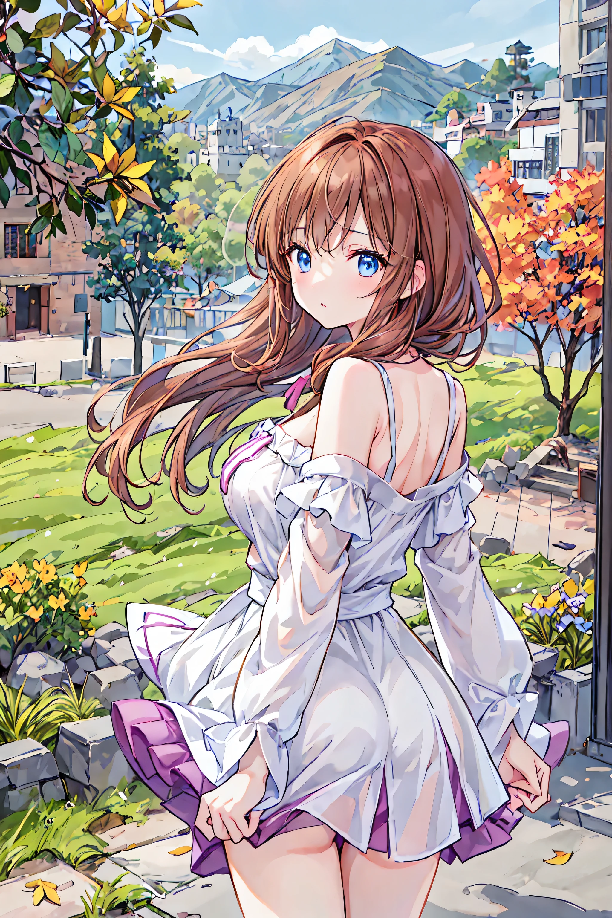 Anime girl in a white dress standing in front of a tree - SeaArt AI