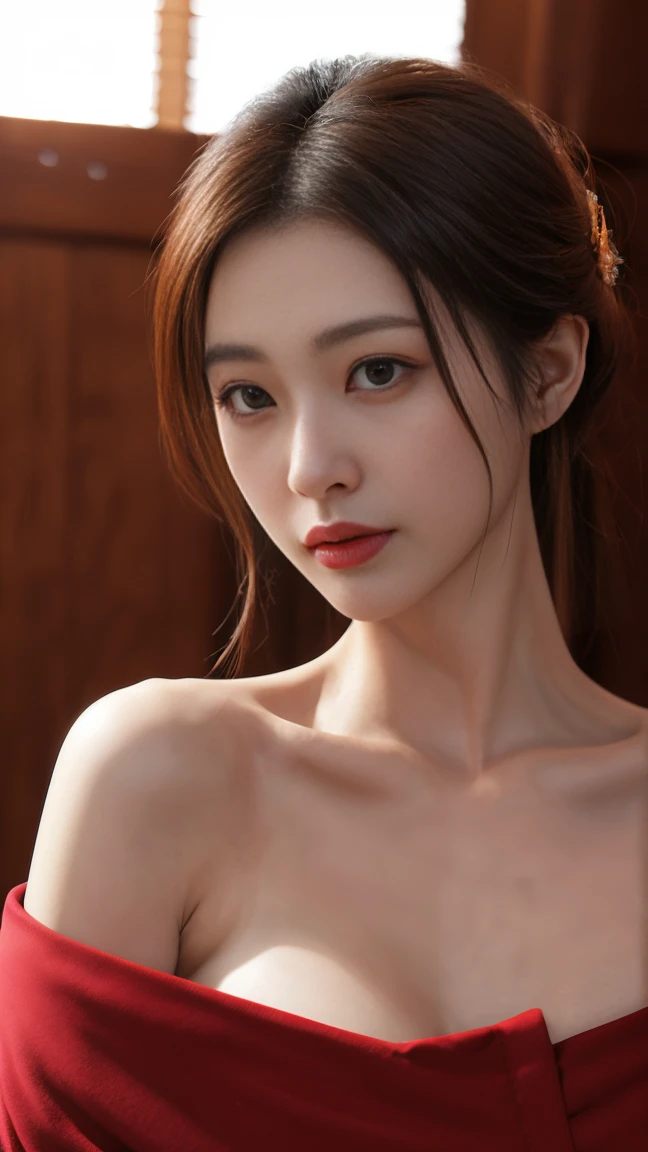 RAW photos,best quality),(lifelike,Photo lifelike:1.3),best quality,Highly detailed,masterpiece,Super detailed,illustration,1 girl,upper_body,dynamic angle,World Mastery Theatre,messy_long_hair,best quality,Extremely detailed CG unified 8k wallpaper,,amazing,light,lens_flare,dynamic dunhuang_style,real person, nsfw, (no clothes), (soft thin white jacket)