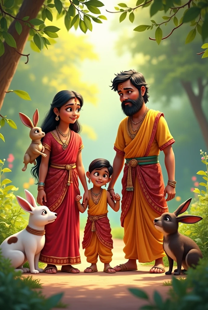 Indian family with animals