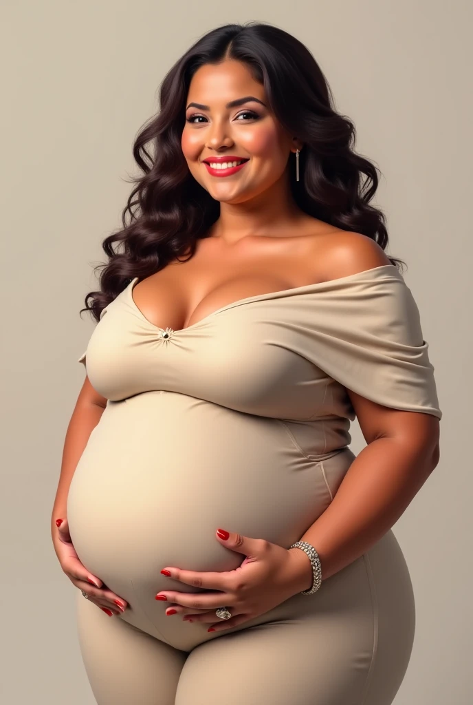 1 woman, selfie, smile, full body, middle-aged woman: 1.3, slightly chubby face: 1.3, beautiful woman: 1.3, (dark brown hair), big breasts, (heavily pregnant), loose dress: 1.3, loose clothes, super detailed face, detailed eyes, double eyelids, blurred background, full fingers, good fingers, on the train,