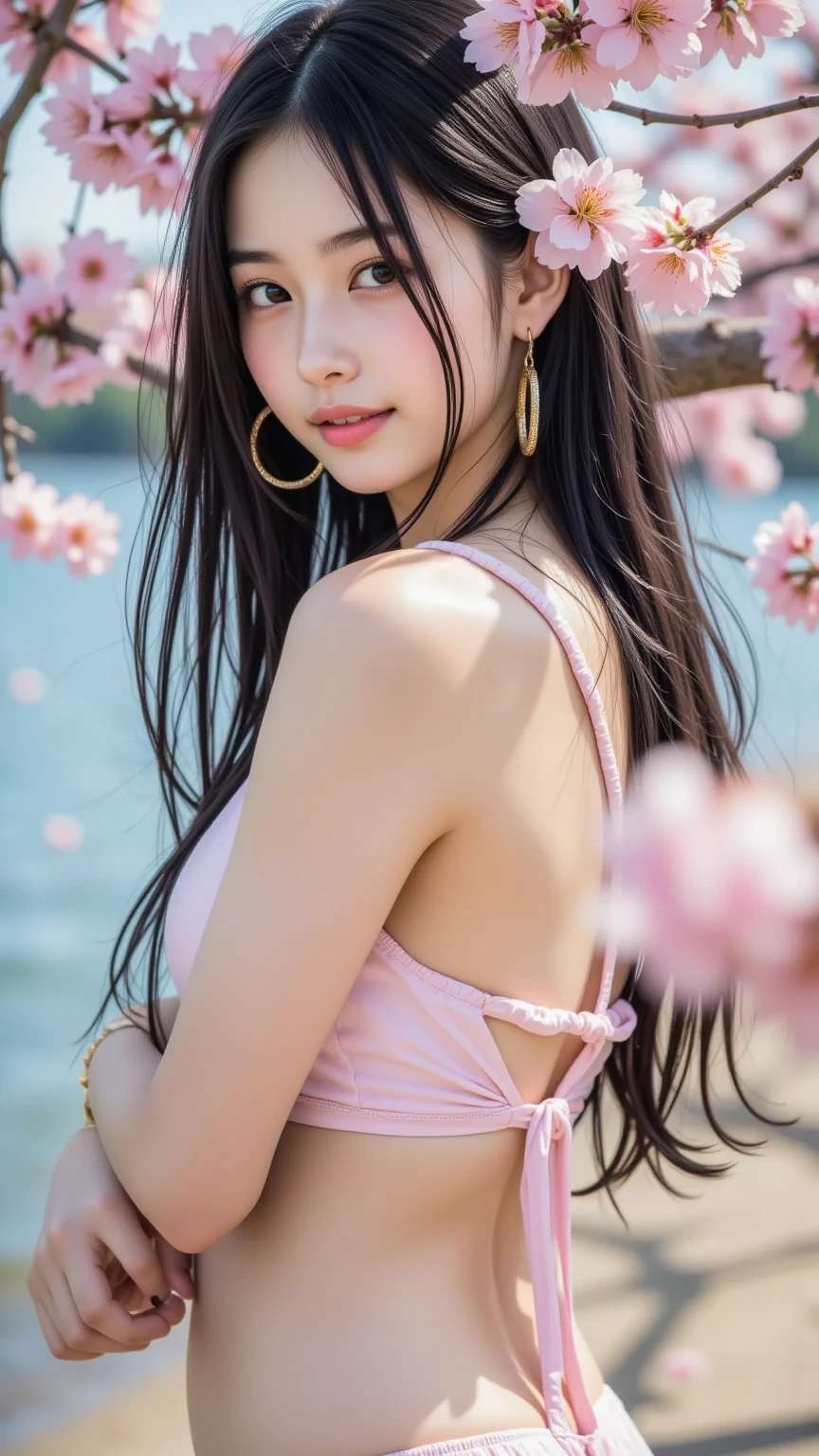 there is a woman in a pink bikini posing for a picture, beautiful alluring anime woman, seductive anime girl, beautiful alluring anime teen, seductive tifa lockhart portrait, beautiful anime woman, beautiful anime girl, attractive anime girl, tifa, tifa lockhart, anime goddess, (anime girl), smooth anime cg art