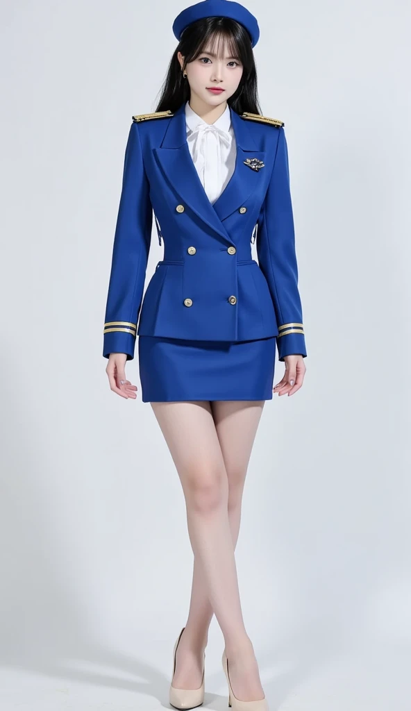 ((masutepiece, Best Quality)), Beautiful 40 year old Pakistani woman (chloë grace moretz:Milla Jovovich:0.5), (brown-brown hair, Bob hairstyle, Square face), (medium breasts), (Curve, muscular body), (Natural Skin), Legs, (dark blue stewardess uniform jacket:1.3), (((((highleg)))))、(((((cute expression:1.2), (), Jewelry, Dynamic, Various poses, spaceship cabin background, (nffsw, 8K Wallpaper, High resolution), Cinematic lighting, Physically-based rendering, Award-winning, highlydetailed skin, extra detailed face, High detail eyes, Carl Zeiss 85mm F/1.4, ellen von unwerth、(((((groin)))))、、(((((highleg)))))、