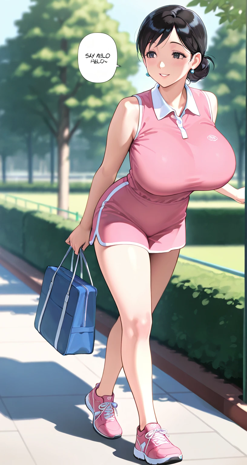 front, Overlooking, having a bird's-eye view, Full Body Tights, big boob, large breasts, Blushing, Being looked down upon