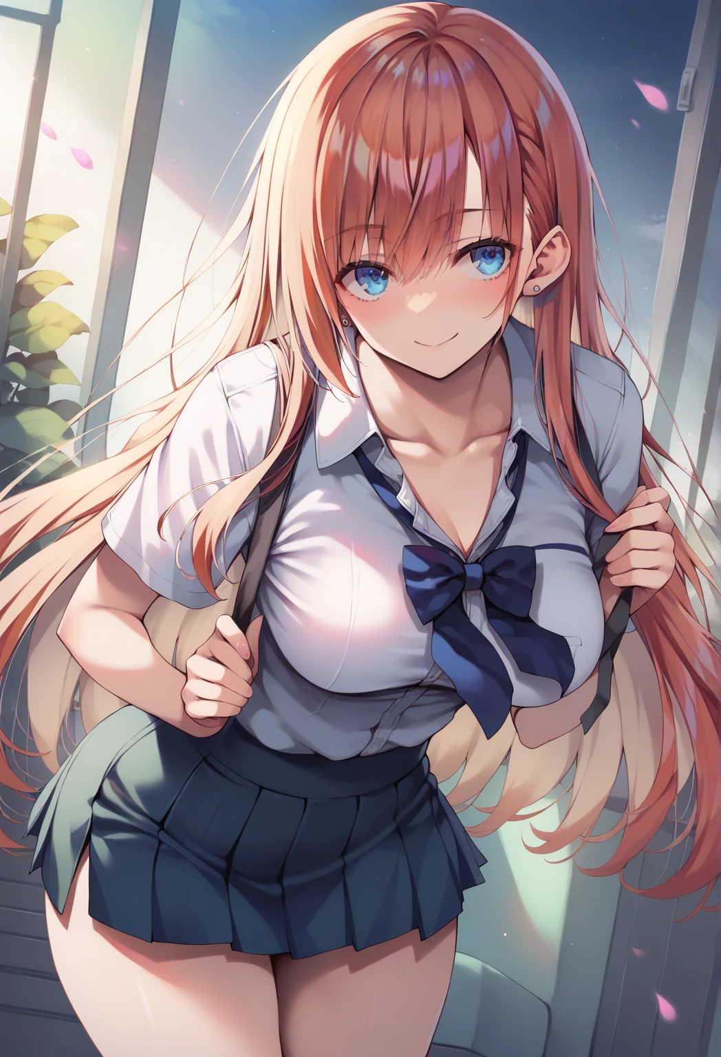 highest quality,wonderful,finely,Very detailedな CG ユニティ 8k 壁紙、(Contemptuous Eyes、Glaring expression:1.4)、train、whole body, Exposing her huge breasts、(Sailor suit), (Random Color、See-through panties:1.5),,(Black Stockings:1.1),(Thighs:1.2),(From below:1.1)、(highest quality:1.2, Anime artwork, Very detailed, High detail, digital coloring, High Contrast, masterpiece:1.2, highest quality, Best aesthetics), (((kitagawa marin, 1 girl))), Blonde Hair, Straight Long Hair, Pink gradient hair, Red eyes, Earrings, White shirt, Black choker, Blue tie, Check skirt, (Lift up the skirt:1.3)