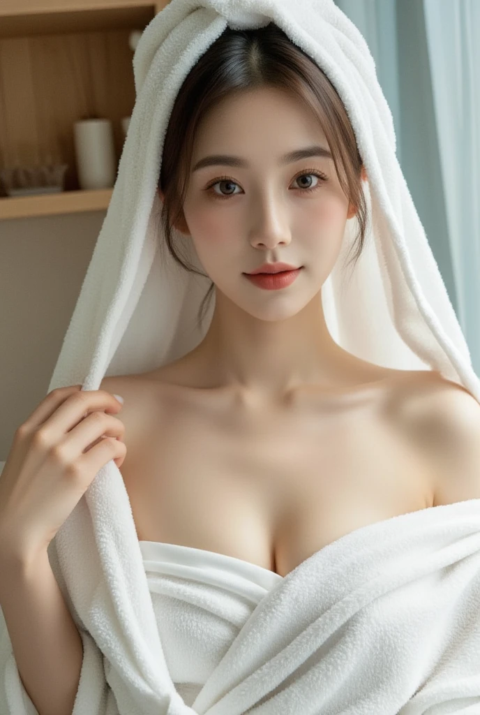 (highest quality,8K,32K,High resolution,masterpiece:1.2), Super detailed, (realistic,photorealistic,photo-realistic:1.37), (sleepy eyes, open your sleepy mouth, highly detailed eyes and face, long eyelashes), studio lighting,Physically based rendering,bright colors, (big breasts, super big breasts, super extra big breasts), (put on makeup, use blush, round fur sleeping cap, night wear:1.5),