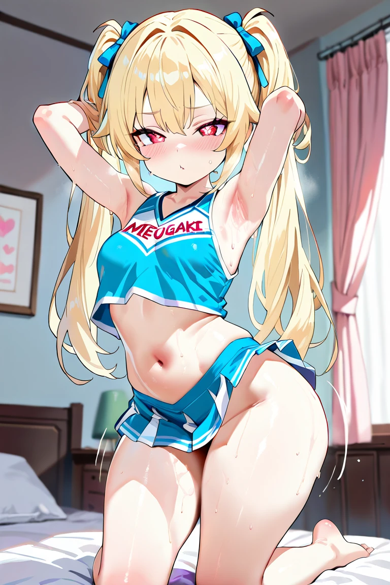 NSFW,masterpiece,Highest quality,High resolution,Very detailed,white\(no game No life\),Long Hair,Multicolored Hair,Hair between the eyes,Gradient Hair,Yellow Eyes,Flat Chest,ponytail,(Cheerleader),See-through,Tank top,Crop top,Micro Mini Skirt,Groin,Hip joint,open crotch lace panties,Knee-high socks,Thigh straps,sports boots,baseball Ground,Audience seats,fence,Frustrated face,blush,Sticking out tongue,Sweat,sexual excitement,(Ecstasy face),(Peeing),(orgasm),(Trembling),squat,Leg spread,(Remote Control Vibrator)