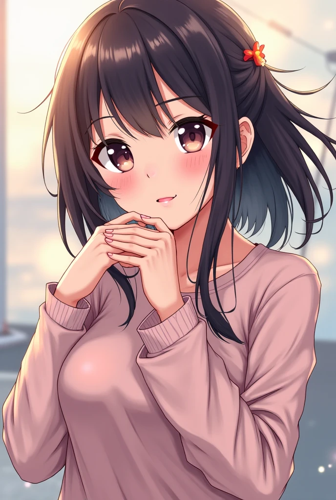 girl, black hair, medium hair, two colors eyes, one blue eye, one red eye, mature, beautiful, cute