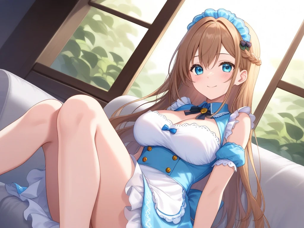 ((NSFW)),Yuuki Asuna, anime style beautiful woman, Best Quality, perfect anatomia, ultra-detailliert, 1girl in, Solo, breasts, athletic bodies, Long hair, medium breasts, Looking at Viewer, Happy, Bangs, Brown hair, thighs thighs thighs thighs, gloves, Dress, cleavage, Saggy breasts:1.5