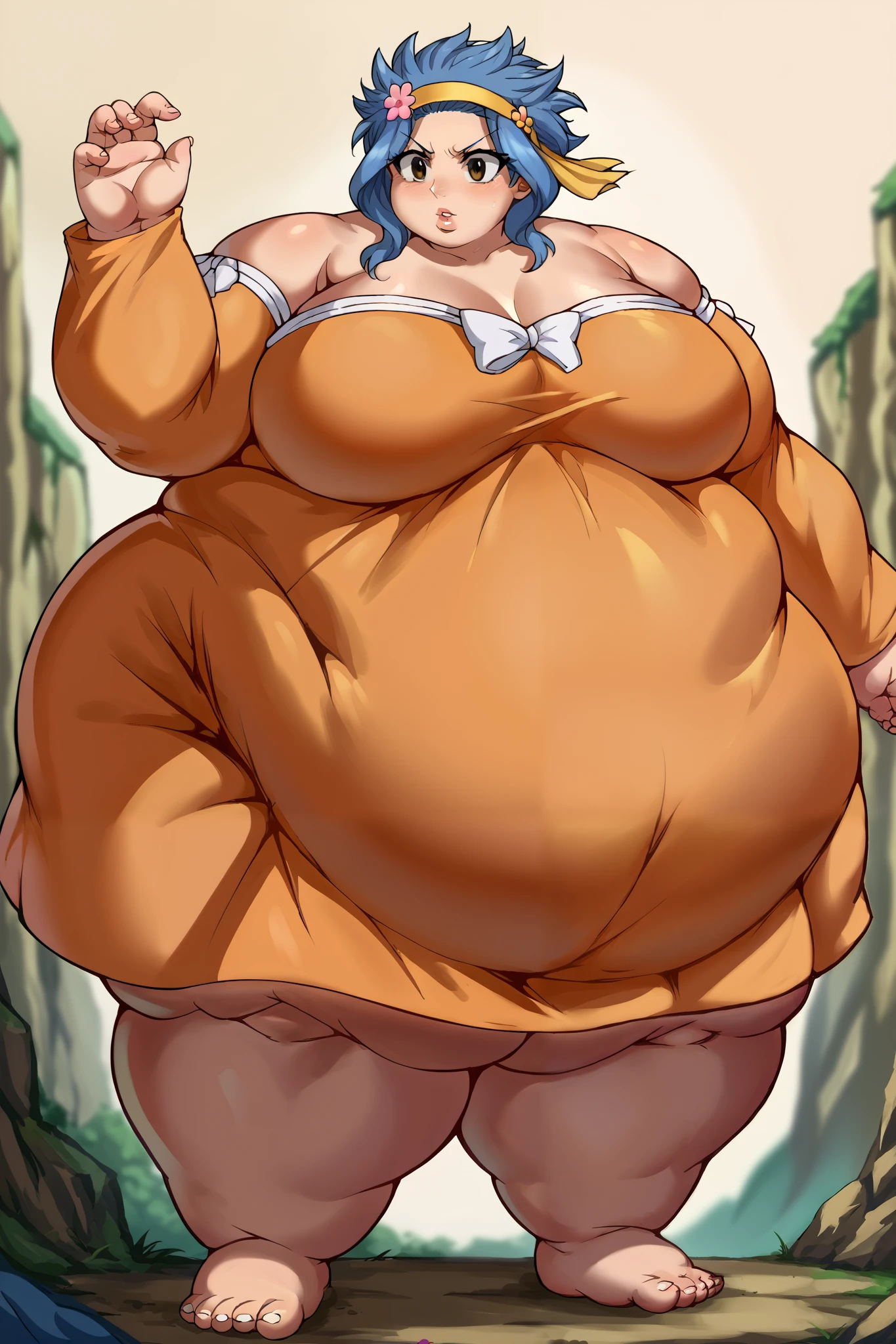 (Full body, glasses), An image of a pregnant Flandre scarlet with her belly on full display. She has a very voluptuous body, she has a smug face. (She's very swety and steamy)