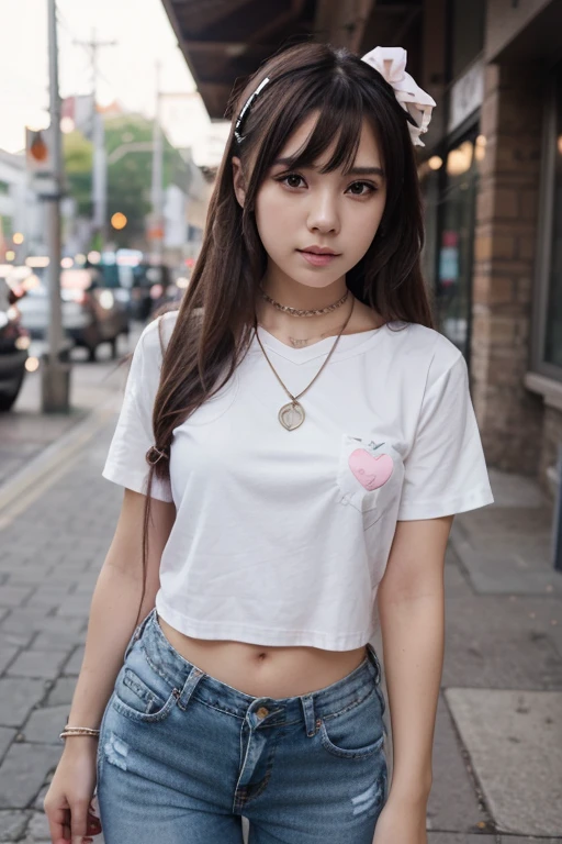 ollarbone,pastel colors t-shirt,off-shoulder look,bare shoulder,midriff peek,Denim mini skirt,open mouth,(tongue out:2),lying,Selfie,looking ahead,from above,front view,cowboy shot,(1girl,Beautiful 14 year old girl),((Slender,Small breasts,Small face,)),looking at viewer,Black Hair,bangs,straight,Beautiful and detailed,Mischievous smile,Dimly lit room,Simple Background,bed,pillow,best quality