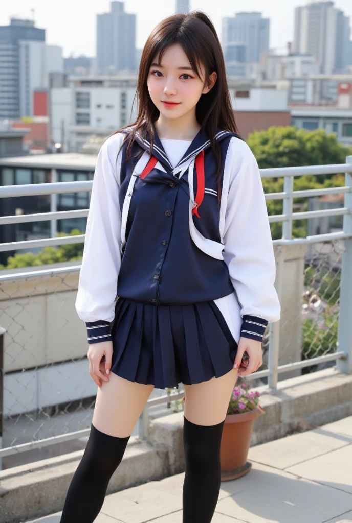 (a woman is hiding in the shadow), (((round face, drooping eyes))), hentai, ((navy sailor suit, pleated skirt, sailor scarf, white-socks, loafers)), (((incontinent, peeing, humiliated))), (((pee dripping from the crotch))), embarrassing, outdoor,