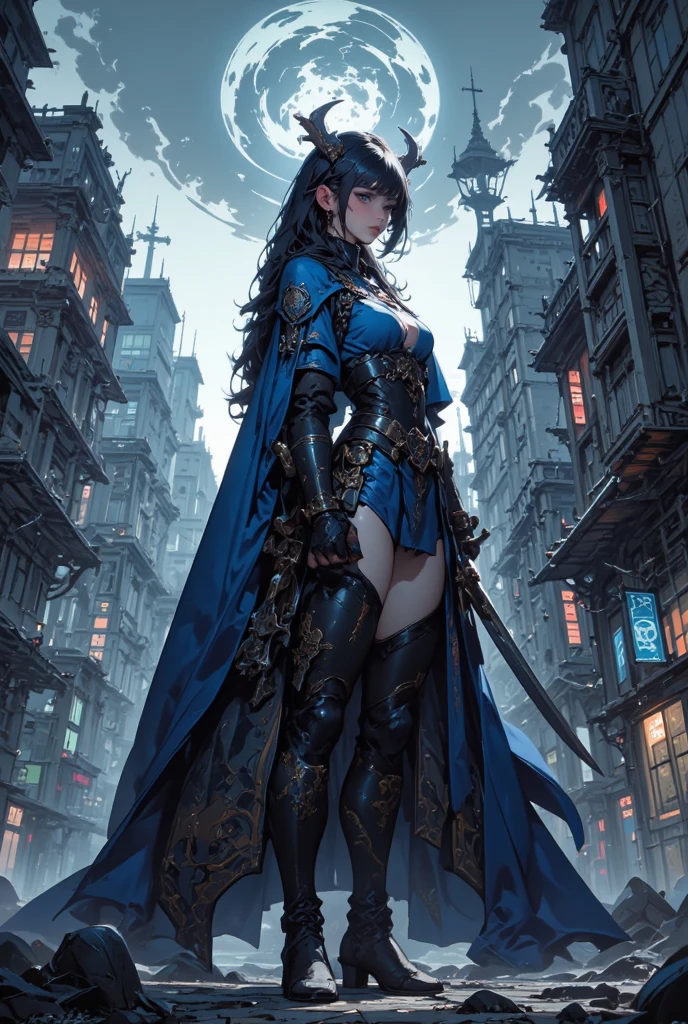 female, woman, cyberfusion, elite robot mercenary rogue wearing battle armor, chromatic cape, cyberpunk scene,dark fantasy atmosphere, <lora:EnvyBeautyMix24:0.6> <lora:adventurers_v1:0.4> <lora:cyberfusion_3Drender:0.5>