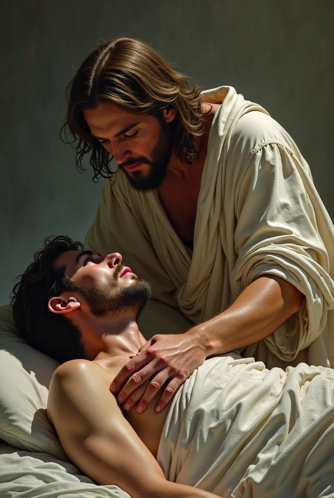 Adam receiving the breath of God in his nose made of dust