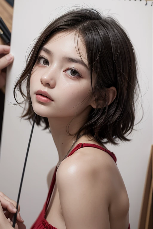 ((Light Blue)), ((Femboy)), Shorthaircut Stylish, adorable, 1 femboy, (face to face), 10 years old, ((baby face)), (cry sad face expression), half body portrait, (face details: 1), (eye details: 1), ((small breasts)). wearing transparent transparency soft soft,  .. Cute posed. proportional body. Ultra High Res. realistic: 1.4, UHD, (floral pattern),  ((*Sleeping beauty lingerie)) ((lace pattern))