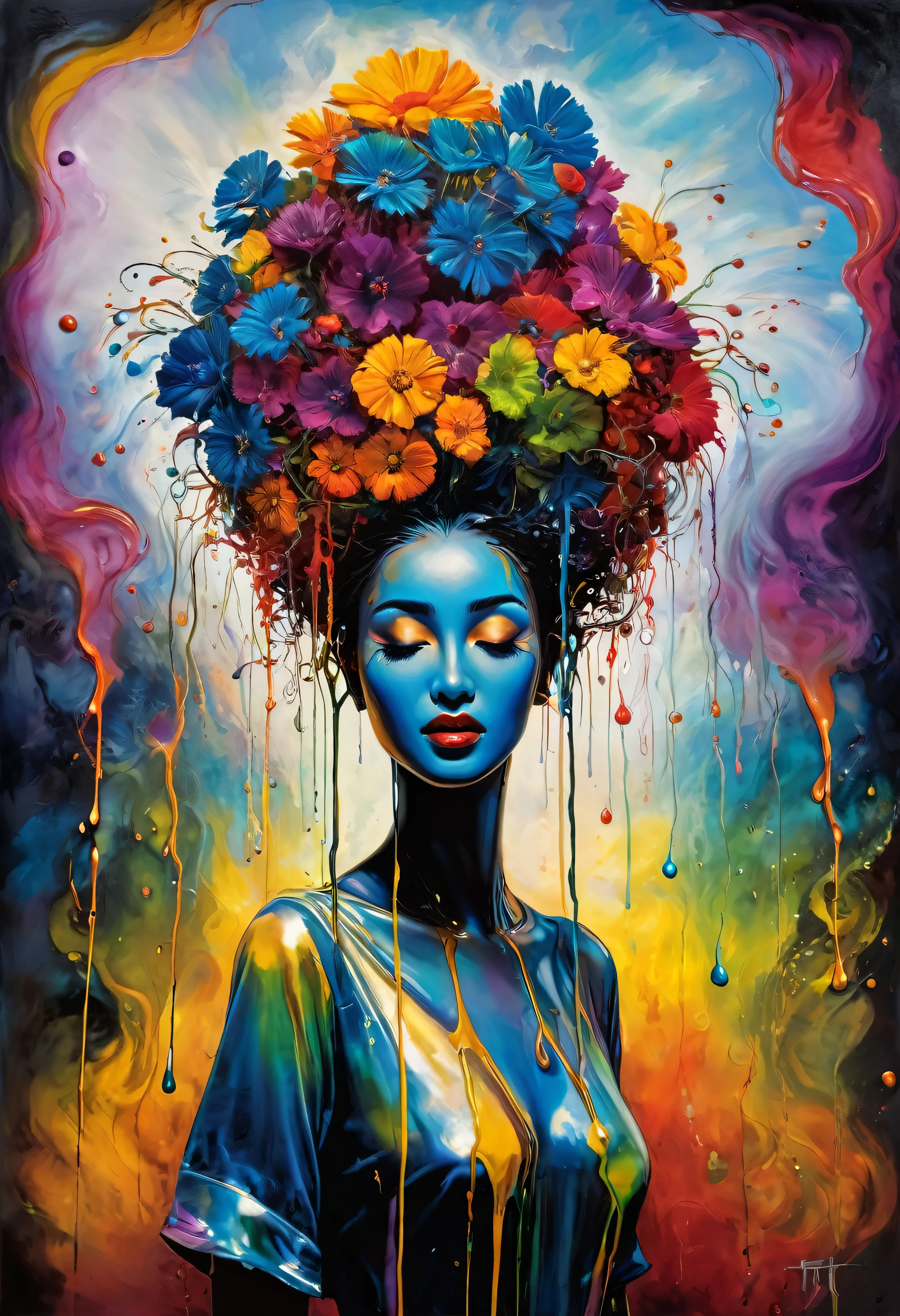 (Artistic Masterpiece of Romantic Life) ( (Themed Art of Life) ( (Conceptual Art) (NFT Exclusive) (Fauvism Work) ()”) Where visual poetry transcends traditional boundaries and embraces the dynamic interplay between creativity and technology Takes),dripping paint,darkart,style, in the style of esao andrews