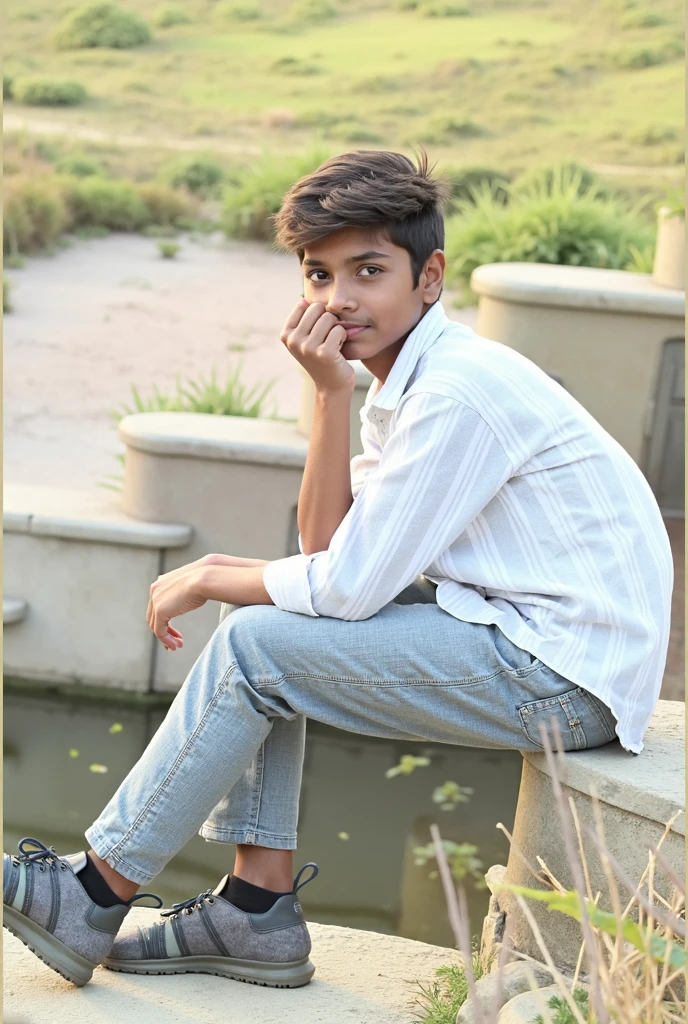 Best quality, offical wallpaper, 1boy, Drink soda in a lemon garden, Realistic, Photorealistic, (EOS R8,50 millimeters,F1.2,8K,RAW photo:1.2), Bokeh