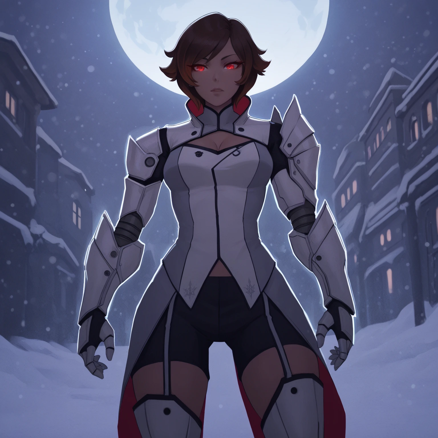 One arm, tomboy, short hair, brown hair, cybernetic, mechanical legs ...