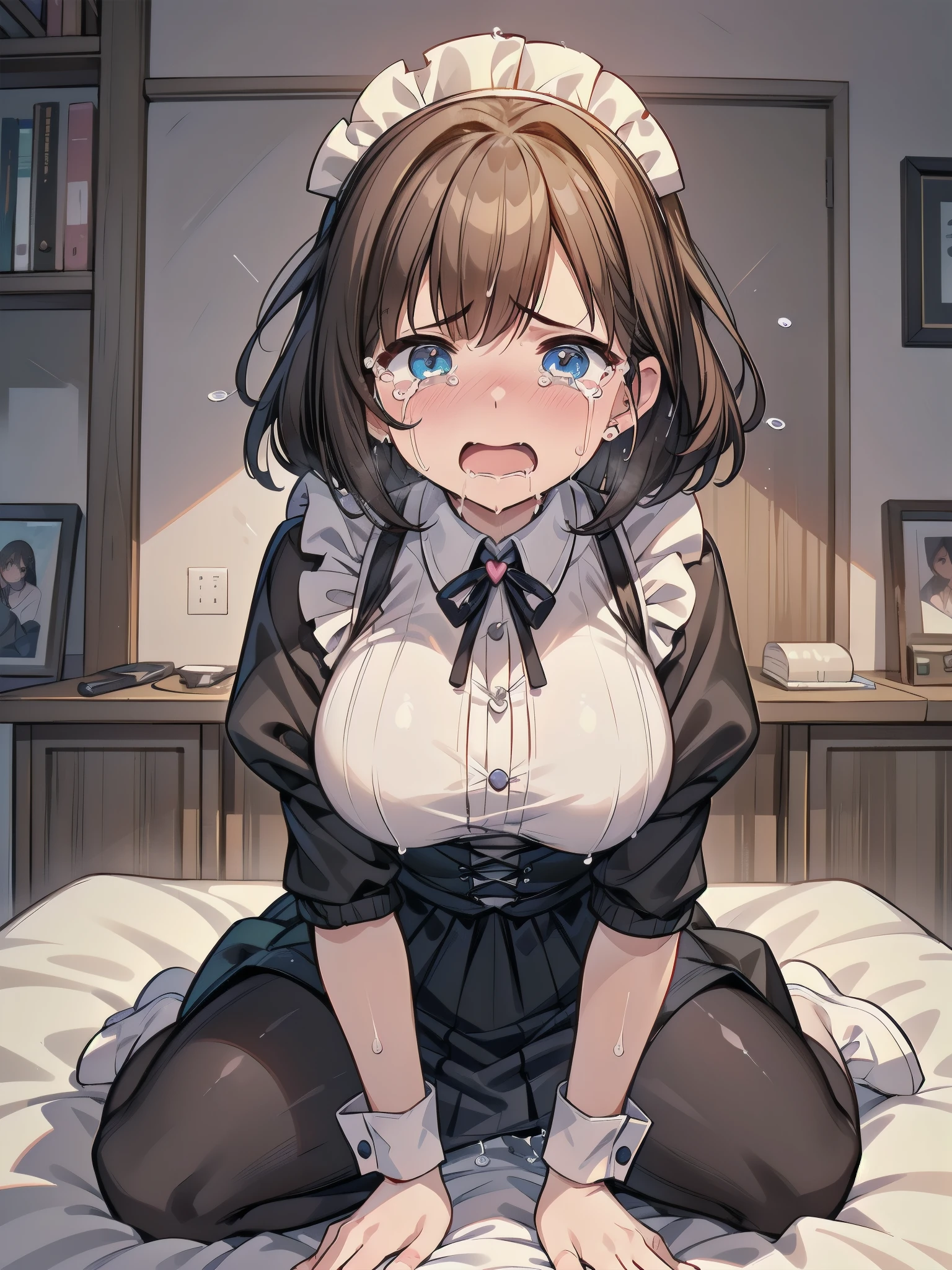 (girl, fat middle-aged men:1.2), maid clothes、、({{kissu)、()、office、very well detailed、high resolution度、4K、masterpiece、high resolution、(tears:1.8)、(clothes when I stare at people:1.2)、heart、(sidemap)、、Straddling a man 、sex、Big Breasts