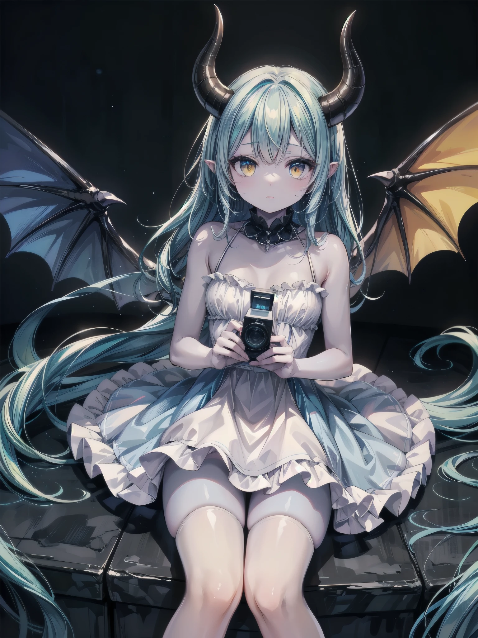 Realistic analog photography, Award-winning photo,
Smurfette, colored skin, blue skin, villages with, blue eyes, white dress,
Diabolical T, blue skin, Black sclera, colored sclera , colored skin, yellow eyes, Devil's Wings, Devil's Horn, slit eye,
born, high resolution, 8k, 超high resolution, High Dynamic Range , tone mapping, vivid details,