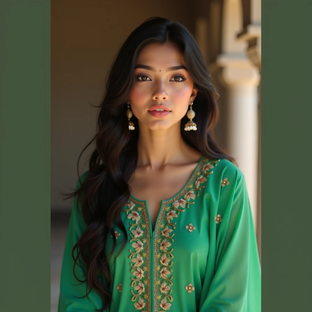 girl name fatima . in bold dressing and hold Pakistani flag