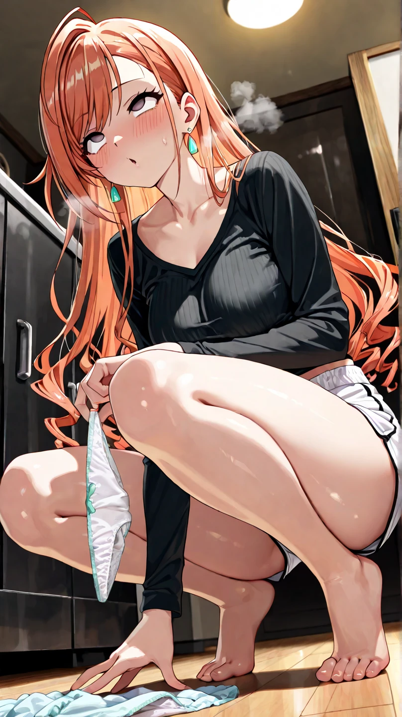 ((best quality, masterpiece:1.3, 8K)), (detailed), highly detailed face and skin texture, detailed eyes, full body, indoor, summer, (slender body:1.1), 1girl, (solo), (18+ years old), white skin, bright lips, worried, embarrassed, panicking, long hair, boho outfit, medium breast, (jeans pants), (((wetting herself:1.8))), desperation:1.2,