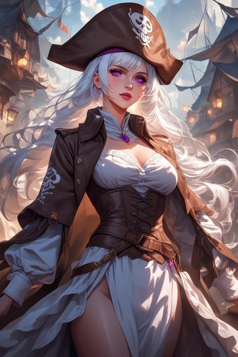 liliana 1girl, solo, long hair, looking at viewer, bangs, blue eyes, white hair, dark skin, blunt bangs, dark-skinned female, in a witch costume with a hat and a sword, concept art by Kamagurka, pixiv contest winner, fantasy art, extremely detailed artgerm, krenz cushart and artgerm, highly detailed exquisite fanart, ashe, style artgerm, artgerm. high detail, ! dream artgerm, artgerm detailed