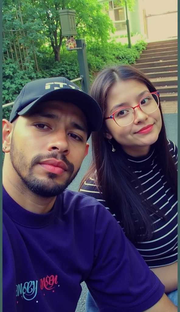 A boy dressed as a rapper bear kissing his vampire girlfriend