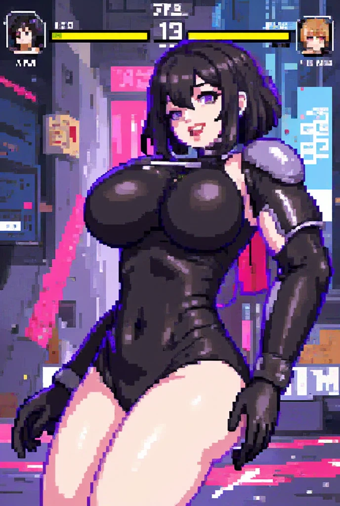 Cyberpunk girl with huge breasts with lace neckline